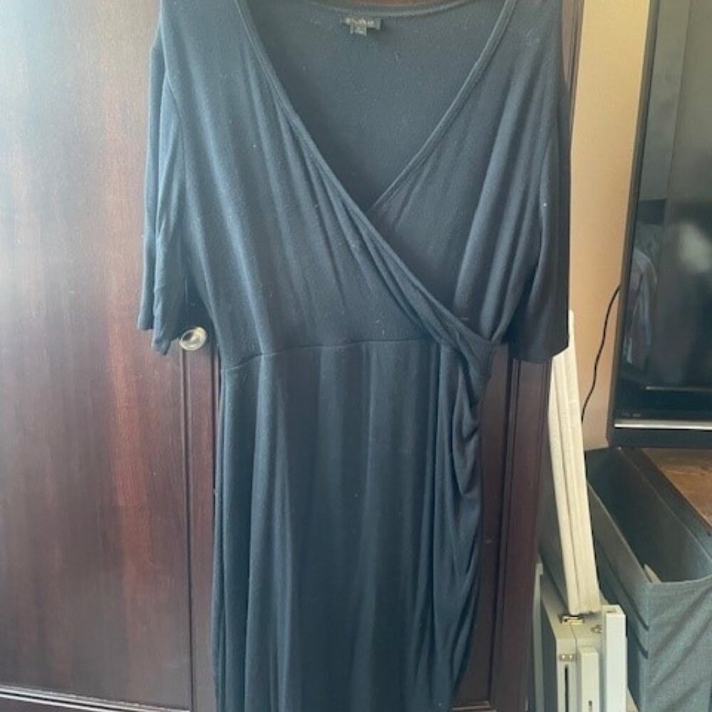 Goldray Knit Black 3/4 Sleeve Wrap Dress